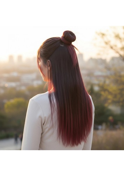 Fiber Sentetik Düz Yarım Ay + 2 Yan Çıt Çıt - Koyu Kızıl