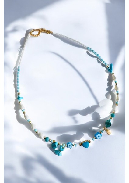 Turkuaz Renkli Murano Çiçek Kalpli Şık Kolye, Zarif ve Göz Alıcı Tasarım modelleri