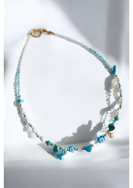 Turkuaz Renkli Murano Çiçek Kalpli Şık Kolye, Zarif ve Göz Alıcı Tasarım fırsatları