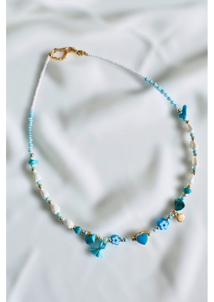 Turkuaz Renkli Murano Çiçek Kalpli Şık Kolye, Zarif ve Göz Alıcı Tasarım indirimleri