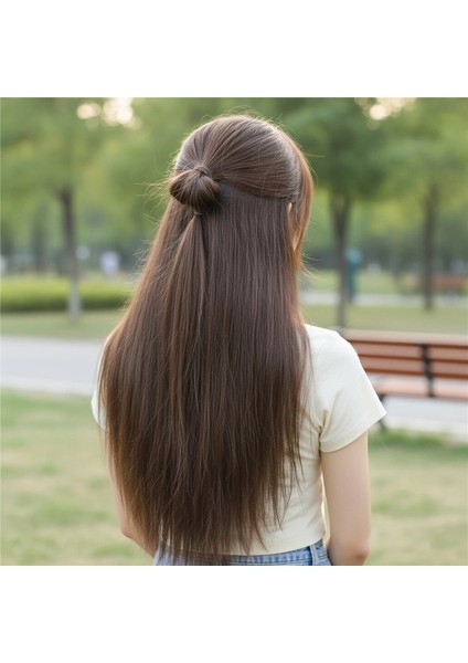 Fiber Sentetik Düz Yarım Ay + 2 Yan Çıt Çıt - Açık Kahve