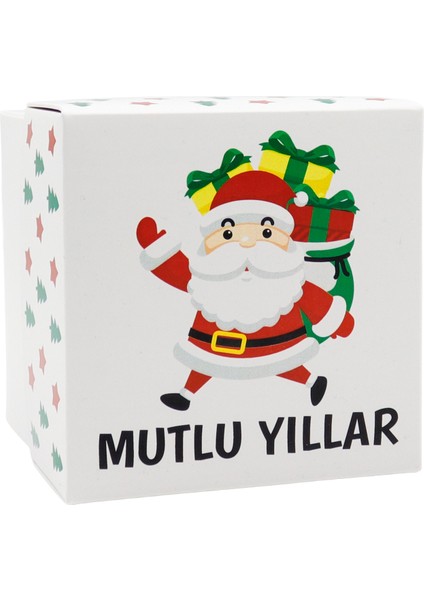 Yılbaşı Temalı Özel Baskılı Hediye Kutusu 10X10X10 cm – Mutlu Yıllar Noel Baba Desenli 1 Adet