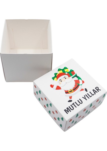 Yılbaşı Temalı Özel Baskılı Hediye Kutusu 10X10X10 cm – Mutlu Yıllar Noel Baba Desenli 1 Adet fiyatları