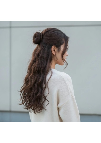 Fiber Sentetik Dalgalı Yarım Ay + 2 Yan Çıt Çıt - Koyu Kahve