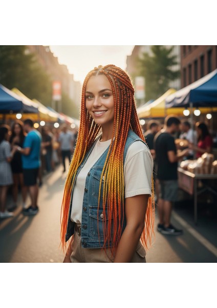 Afrika Örgüsü Ve Rasta İçin Sentetik Ombreli Saç - Turuncu / Sarı / Hardal Sarısı