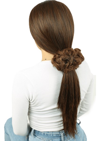 Yoğun Saçlı Lastikli Topuz Toka - Karamel