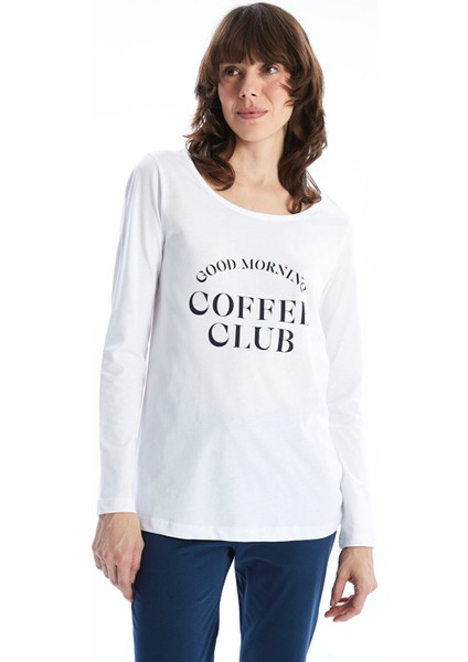 Yeni Sezon Bisiklet Yaka Baskılı Kadın Pijama Takımı