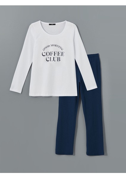 Yeni Sezon Bisiklet Yaka Baskılı Kadın Pijama Takımı indirimleri