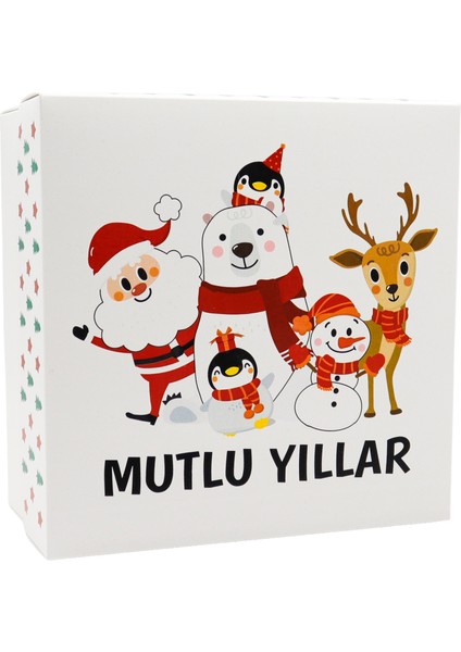 Mutlu Yıllar Noel Baba ve Penguen Desenli Yılbaşı Hediye Kutusu 20X20X10 cm – 1 Adet fiyatları