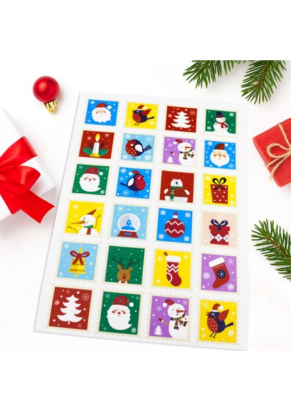 Yılbaşı Temalı Karışık Model 24’lü Kare Etiket Seti 42X42 mm – Hediye Paketleme Sticker Beyaz Renkli