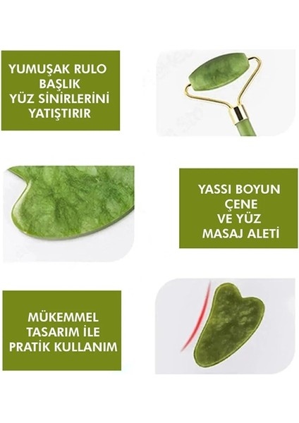 Ikili Yeşim Taş Masaj ve Gua Sha Seti, Doğal Yüz Bakım Taşı, Yeşil Renk fiyatları