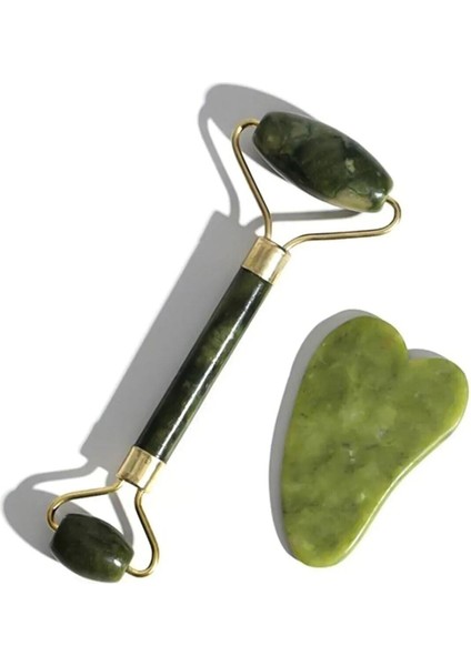 Ikili Yeşim Taş Masaj ve Gua Sha Seti, Doğal Yüz Bakım Taşı, Yeşil Renk modelleri