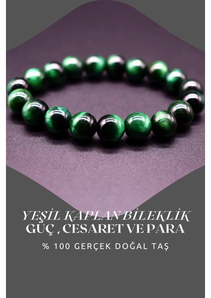 Yeşil Kaplan Gözü Doğal Taş Bileklik 8mm Güç ve Cesaret Desteği