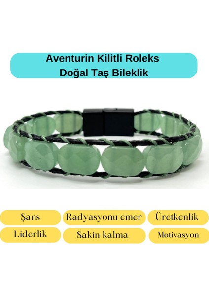 Doğal Taşlı Deri Bileklik, Yeşil Renk, Şık ve Sertifikalı Aksesuar.