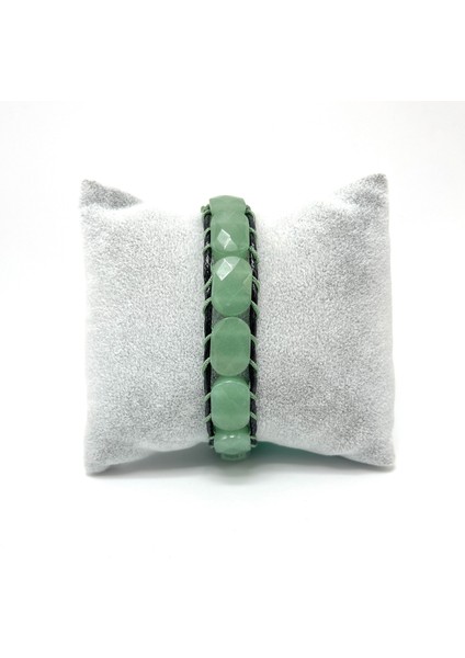 Doğal Taşlı Deri Bileklik, Yeşil Renk, Şık ve Sertifikalı Aksesuar. fırsatları