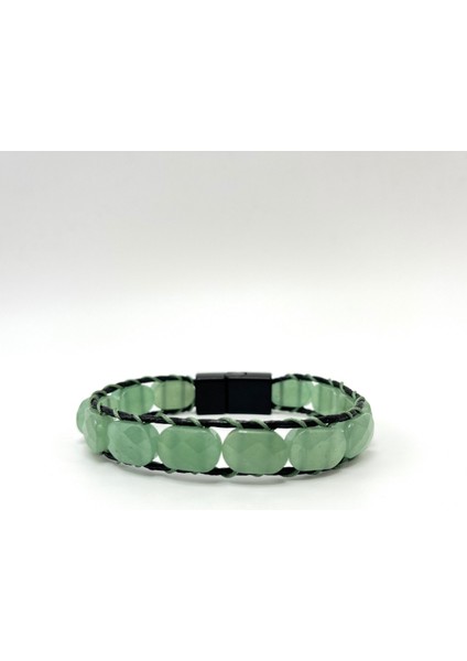 Doğal Taşlı Deri Bileklik, Yeşil Renk, Şık ve Sertifikalı Aksesuar.
