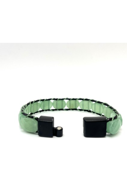 Doğal Taşlı Deri Bileklik, Yeşil Renk, Şık ve Sertifikalı Aksesuar.