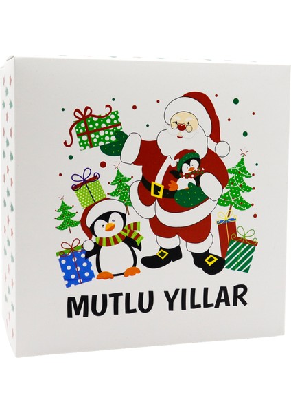 Yılbaşı Temalı Özel Baskılı Hediye Kutusu 20X20X10 cm - Mutlu Yıllar Noel Baba Kutu 1 Adet fiyatları