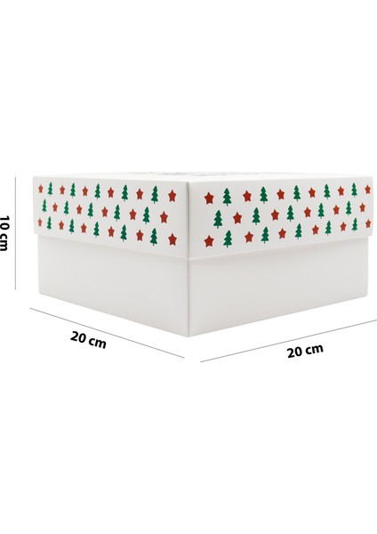 Yılbaşı Temalı Özel Baskılı Hediye Kutusu 20X20X10 cm - Mutlu Yıllar Noel Baba Kutu 1 Adet modelleri