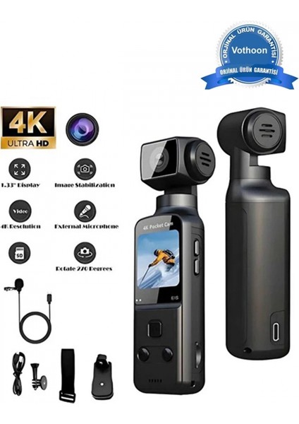 4k Ultra Hd 270° Döndürülebilir Su Geçirmez Wifi Vlog Spor Ve Aksiyon Kamerası