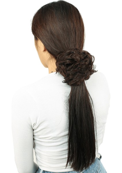 Yoğun Saçlı Lastikli Topuz Toka - Koyu Kahve