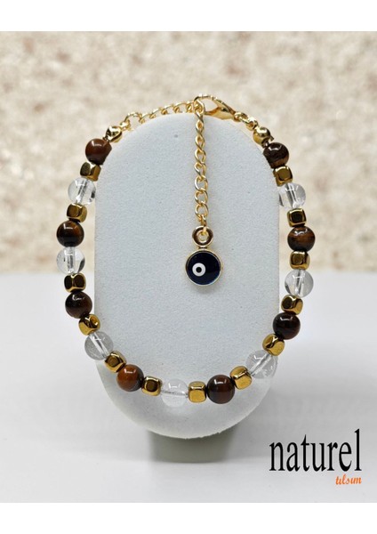 Çok Renkli Kaplan Gözü ve Hematit Doğal Taş Nazar Bileklik Kadınlar Için