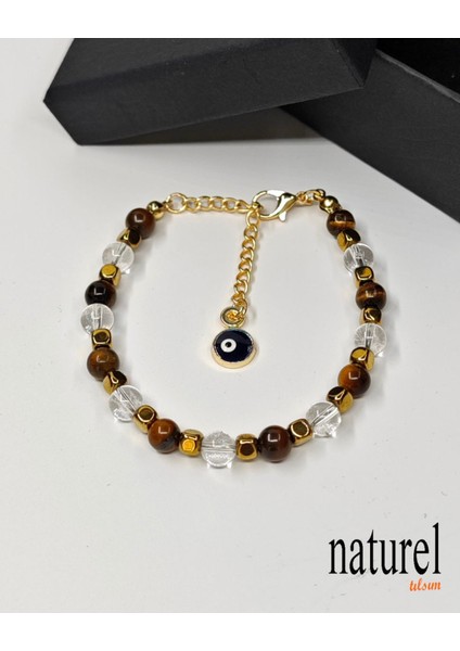 Çok Renkli Kaplan Gözü ve Hematit Doğal Taş Nazar Bileklik Kadınlar Için modelleri