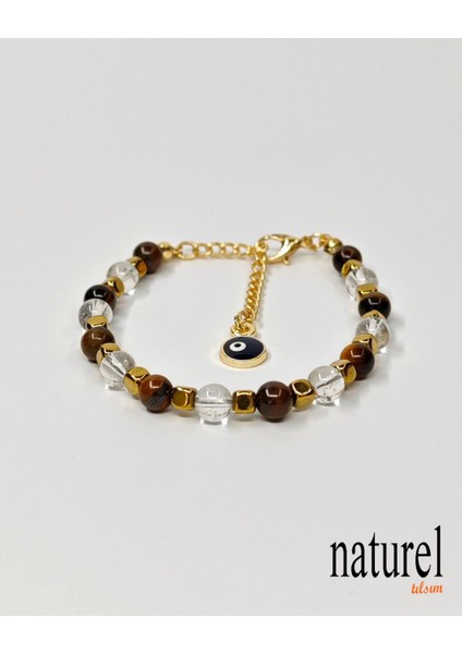 Çok Renkli Kaplan Gözü ve Hematit Doğal Taş Nazar Bileklik Kadınlar Için