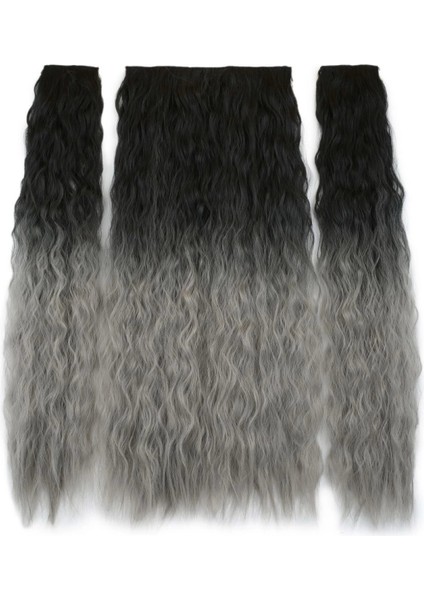 Fiber Sentetik Kabarık Dalgalı Yarım Ay + 2 Yan Çıt Çıt - Siyah Gri Ombreli fiyatları