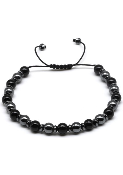 Doğal Taş Makrome Bileklik, Oniks ve Hematit Küre Kesim, Şık ve Zarif Takı fiyatları