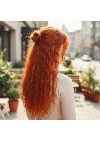 Fiber Sentetik Kabarık Dalgalı Yarım Ay + 2 Yan Çıt Çıt - Bakır