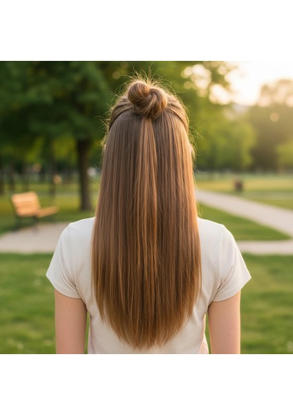 Fiber Sentetik Düz Yarım Ay + 2 Yan Çıt Çıt - Kumral