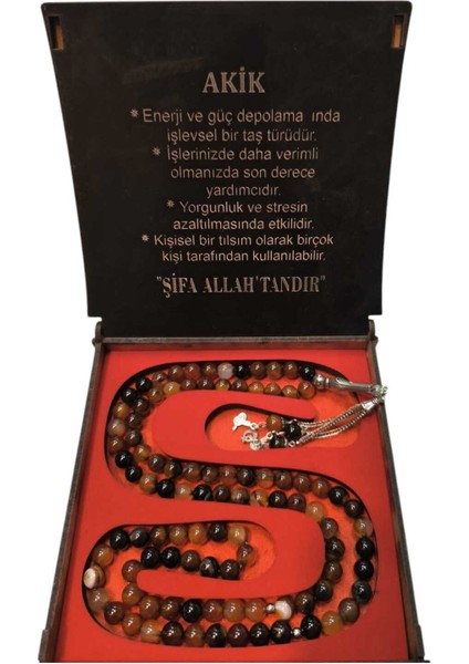 99 Doğal Akik Taşı Tesbih Kutulu, Şık ve Zarif Takı Hediyesi