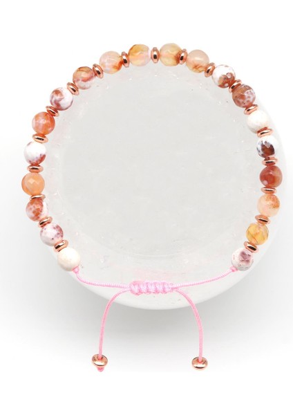 Çok Renkli Akik Doğal Taş Makrome Bileklik Küre Kesimi