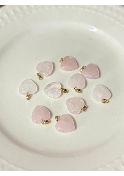 Pembe Kuvars Kalp Kolye Ucu, Şık ve Doğal Taş Tasarımı, 1 Adet