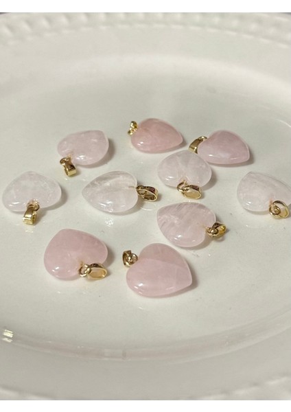 Pembe Kuvars Kalp Kolye Ucu, Şık ve Doğal Taş Tasarımı, 1 Adet fiyatları