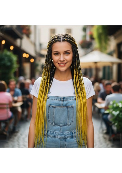 Afrika Örgüsü ve Rasta Için Sentetik Ombreli Saç - Siyah / Sarı