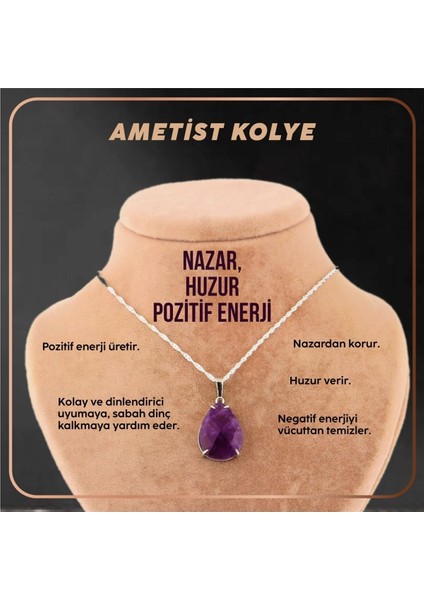 Renkli Ametist Kolye Ucu Gümüş Zincir Hediye Pirinç Çerçeve