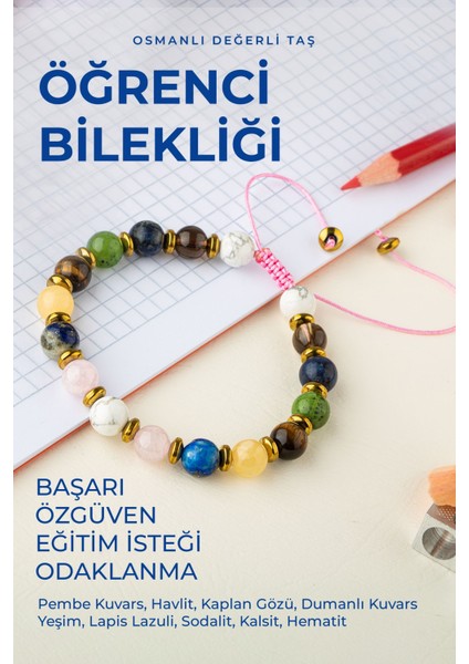 Doğal Taşlı Öğrenci Başarı ve Konsantrasyon Bilekliği, Şık ve Şifalı Tasarım