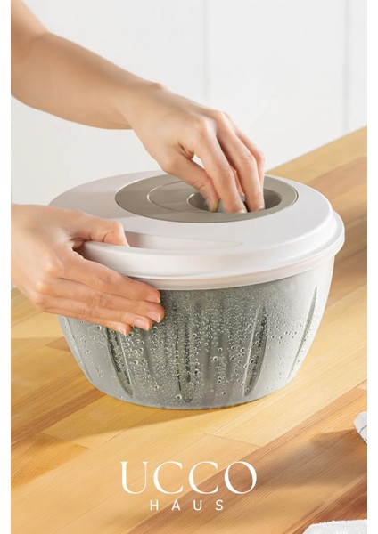 Bej Pratik Salata Kurutucu Sebze Kurutma Kabı Süzgeçli Dönme Mekanizmalı Mutfak Yardımcısı fiyatları