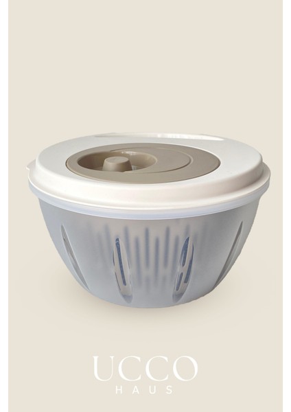 Bej Pratik Salata Kurutucu Sebze Kurutma Kabı Süzgeçli Dönme Mekanizmalı Mutfak Yardımcısı modelleri