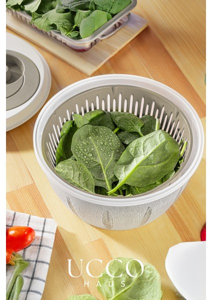 Bej Pratik Salata Kurutucu Sebze Kurutma Kabı Süzgeçli Dönme Mekanizmalı Mutfak Yardımcısı fırsatları