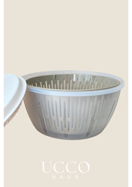 Bej Pratik Salata Kurutucu Sebze Kurutma Kabı Süzgeçli Dönme Mekanizmalı Mutfak Yardımcısı indirimleri