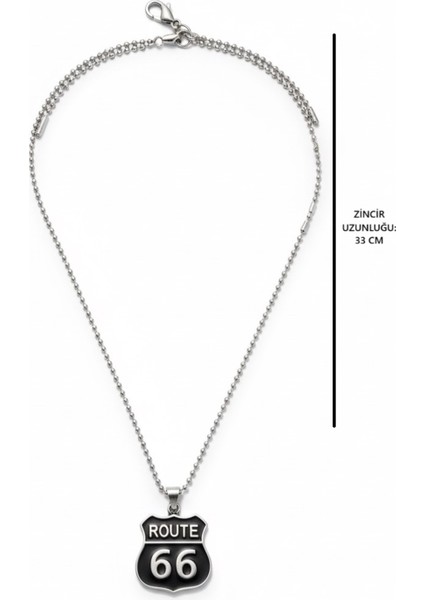 316 L Route 66 Sembol Çelik Kolye, Unisex, Kararmayan, 33 cm Zincir fiyatları