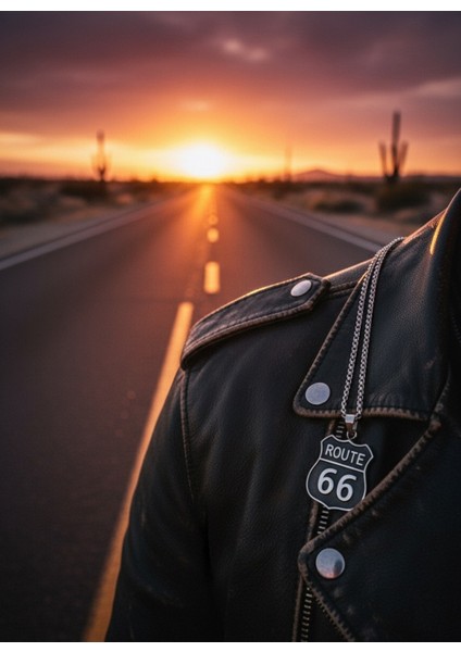 316 L Route 66 Sembol Çelik Kolye, Unisex, Kararmayan, 33 cm Zincir modelleri