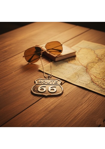316 L Route 66 Sembol Çelik Kolye, Unisex, Kararmayan, 33 cm Zincir indirimleri