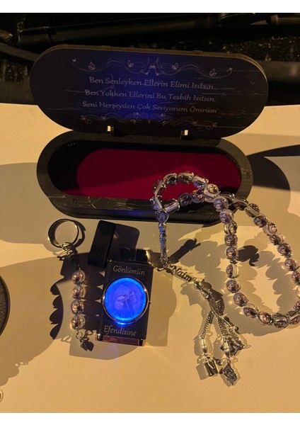 El Yapımı Epoksi Resimli Tesbih ve Çakmak Seti, Şık Ahşap Kutu ile Birlikte fiyatları