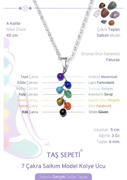 Renkli Doğal Taş 7 Çakra Meditasyon Kolyesi Üzüm Salkımı Tasarımı