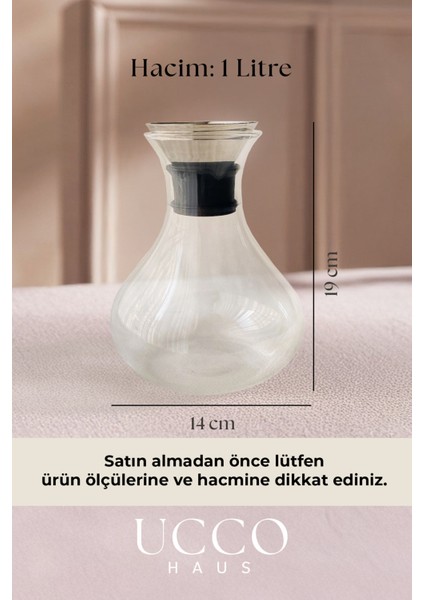 Premium Borosilikat Cam Sürahi 1 Litre – Sihirli Kapaklı Şık Cam Sürahi & Elegant Şarap Karafı