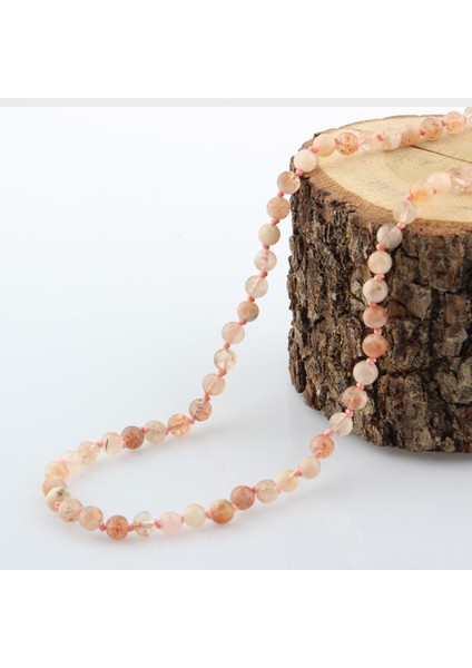 Renkli Doğaltaş Güneş Taşı Düğümlü Kolye 6 Mm, Şık ve Enerjik Takı